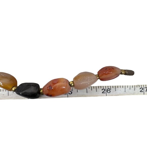 Vintage Beggars Bead Chunky Multi Gemstone Beaded Necklace Brass Accents 27" - Picture 6 of 7